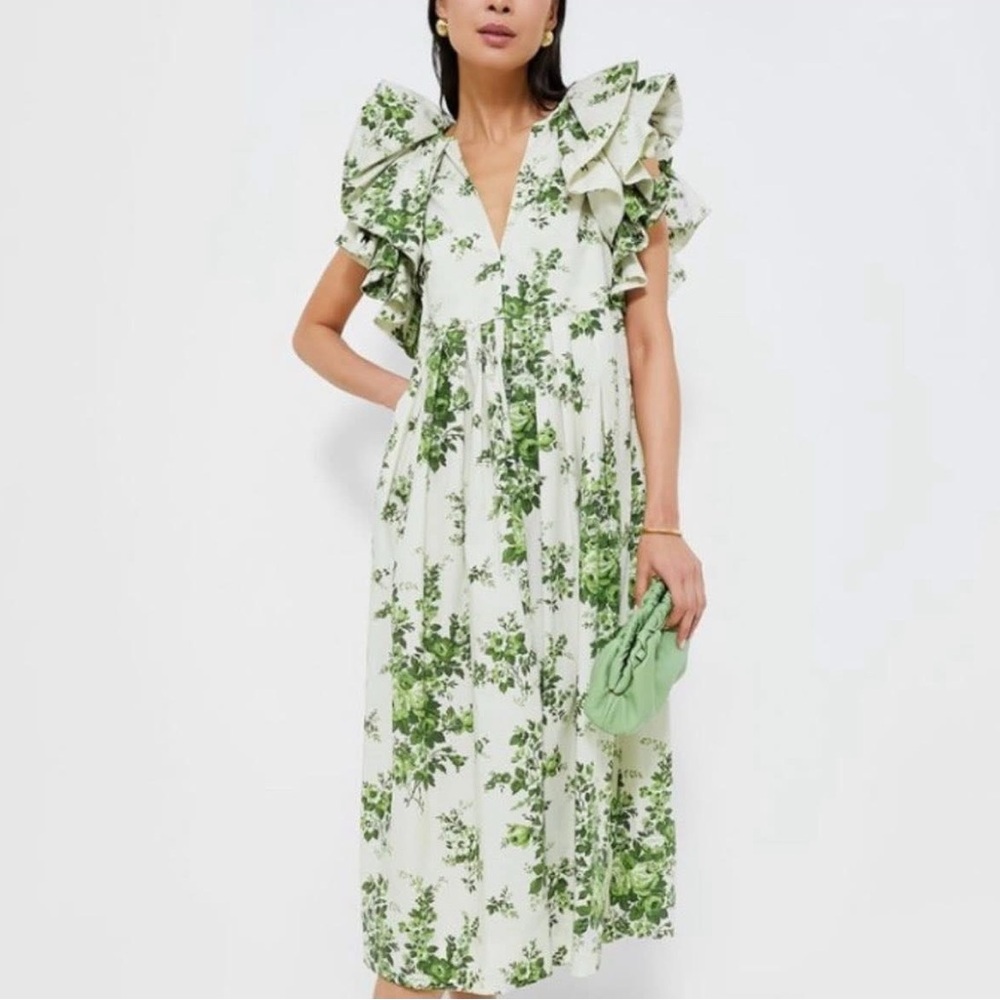 Tuckernuck Green and White Floral Midi Dress